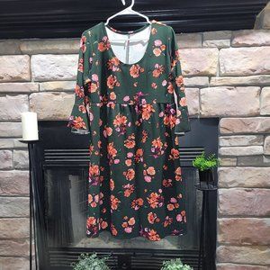 Flirty Pink 3/4 sleeves with ruffles floral design dress Size 1X